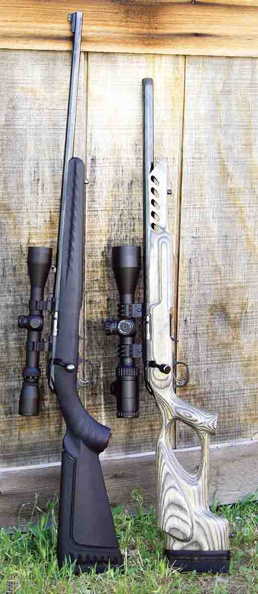 These Ruger American Rimfire test rifles included the Standard model at left and the Target model at right.